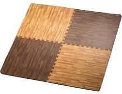 lot 12903 image: (2) Hemingweigh Printed Wood Grain Interlocking Foam Anti Fatigue Floor Puzzle Mats, 4 Tiles Each