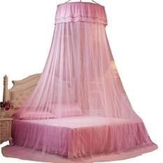 lot 12925 image: Tulips & Tiaras Pink Flower Bed Canopy W Mosquito Netting
