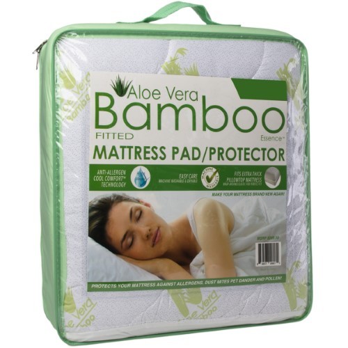 lot 12955 image: Hypoallergenic Aloe Vera-Infused Cooling Bamboo Mattress Pad Protector Cover