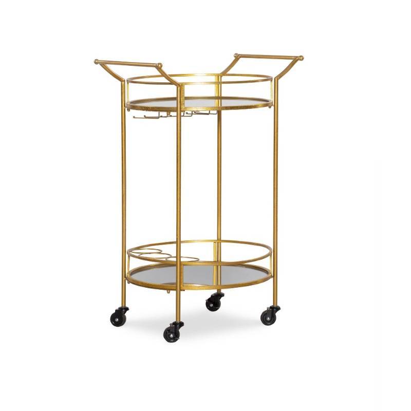 lot 13116 image: Linon Round Gold Metal Bar Cart, New, Box Damaged