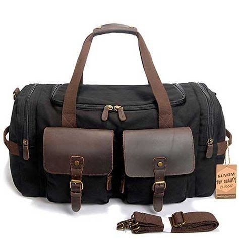 lot 13267 image: Suvom Top Quality Classic Green Fabric & Leather Duffel Sidebag Unisex, new