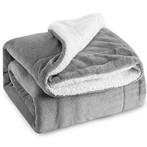 lot 13269 image: Bedsure Sherpa Blanket Soft & Cozy 60x80in, Grey, Pattern Varies from Image