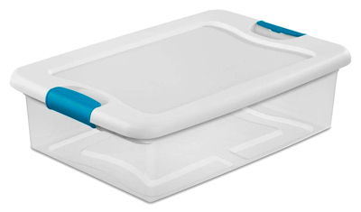 lot 13511 image: Sterilite 501864 32 qt Latching Box with White Lid & Blue Latches
