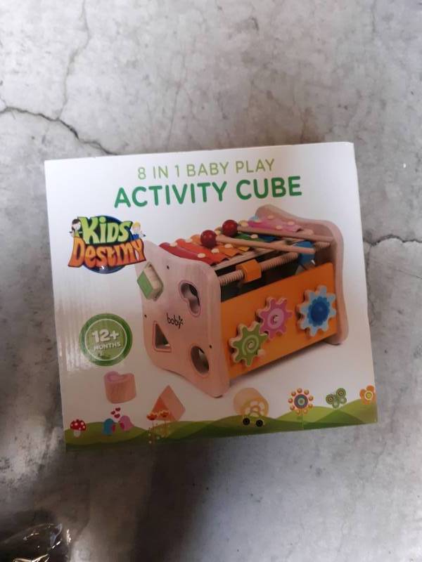 lot 13521 image: 8 In 1 Activity Cube - Shape Sorting, Xylophone, Gears, Peg Maze And More By