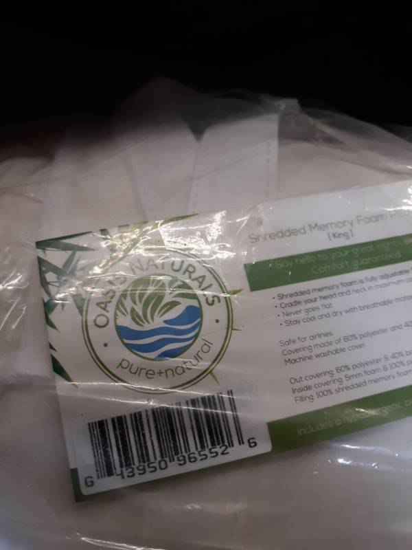 lot 13529 image: Neck Support Snuggle Pedic Shredded Memory Foam Pillow Bamboo Cover King Size