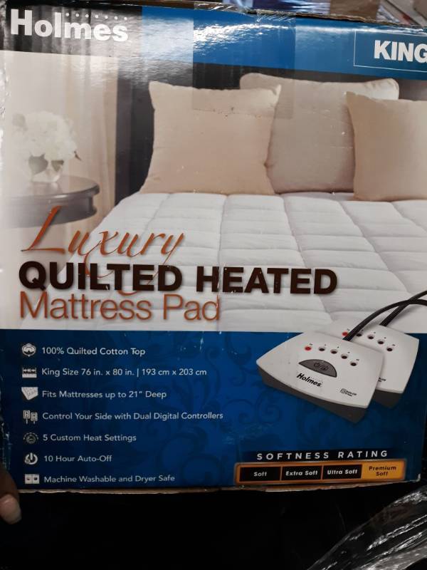 lot 13535 image: Holmes Luxury Quilted Heated King Size Mattress Pad Wdual Controls Brand