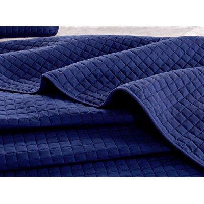 lot 13557 image: navy solid color quilt 86l-68w, 1 shams 20l-26w (inner 19-25). hypoallergenic, finely stitched, all season, coverlet bed-cover, washable durable.