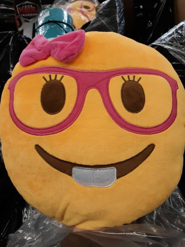 lot 13642 image: New Lady Nerd Face Emoji Pillow