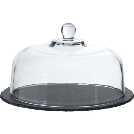 lot 13827 image: Anchor Hocking Glass Cake Dome with Slate Base, 2-Piece