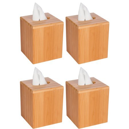 lot 13828 image: Bamboo Square Boutique Tissue Box Cover by Trademark Innovations, Set of 4