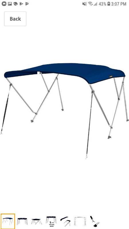 lot 14190 image: MSC 3 Bow Bimini Top Boat Cover with Rear Support Pole and Storage Boot