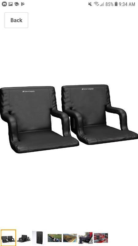 lot 14224 image: Home-Complete Stadium Seat Chair, 2 Pack- Bleacher Cushions with Padded Back Support, Armrests, 6 Reclining Positions and Portable Carry Straps