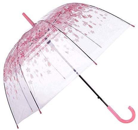 lot 14550 image: Pink CherryMoonse Romantic Pink Cherry Clear Rain Wind Umbrella,semi-Automatic