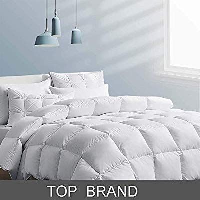 lot 14570 image: Down Comforter Queen - Luxury Goose Filled Down Feather Comforter Duvet Insert - 1200TC Lightweight 100% Cotton Shell Soft 750 High Fill Power for All Season Bedding, 88x88 White