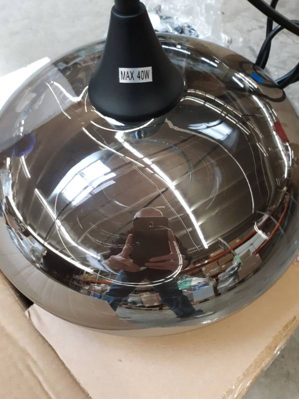 lot 14591 image: Jimmy ho lighting max 40 watt gray glass pendant light