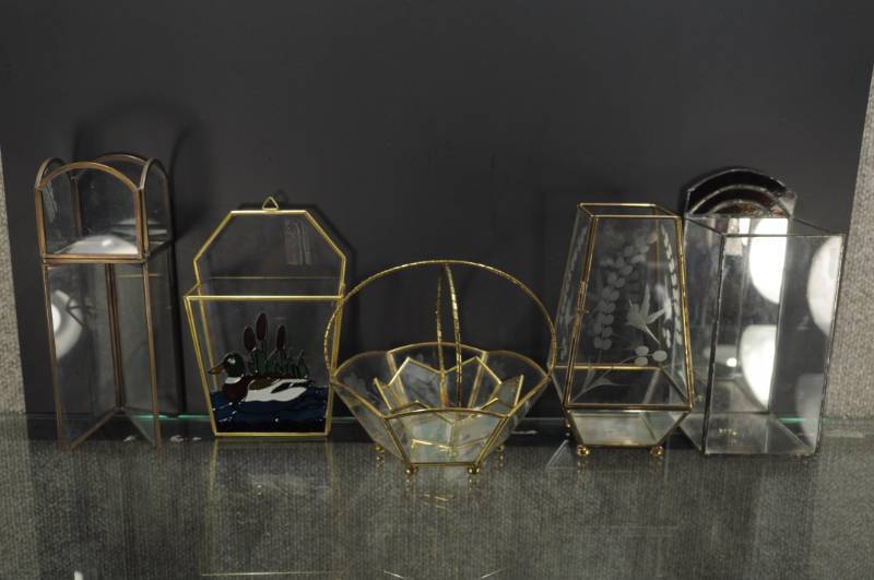 lot 2007 image: Lot of 6 Leaded Glass Cases Bowls Between 5.5 to 9 Tall.