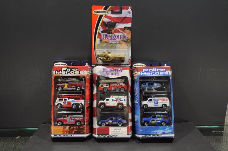 lot 2035 image: Lot of New Matchbox Cars-Hero Series, Police Heroes, Fire Heroes, Heroes Series Amphibious Personnel Carrier