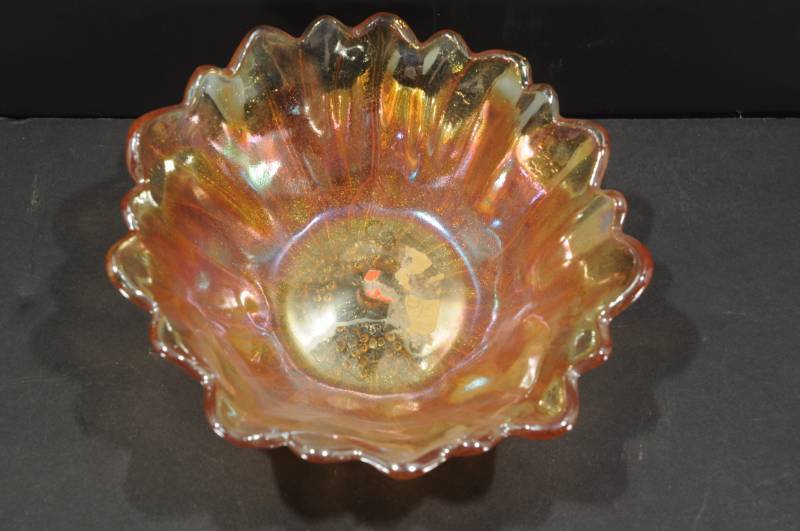 lot 2066 image: Carnival Glass Iridescent Zinnia Flower Bowl -7.5