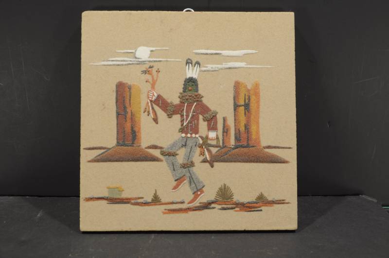 lot 2069 image: Southwest Native American Indian Sandstone Art Tile -8x8