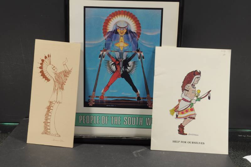 lot 2073 image: Lot of Blackbear Bosin Native American Art Interest Pieces -All Indian Days Celebration Keeper of the Plains Program, etc.