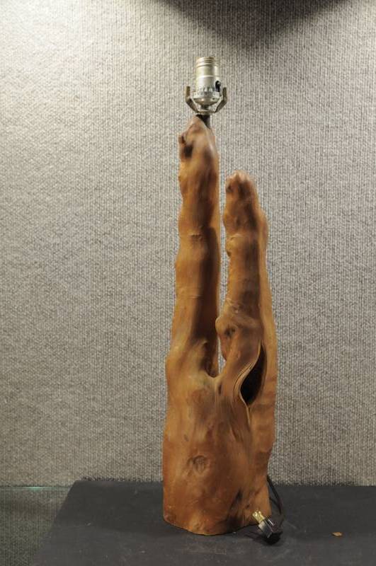 lot 2074 image: Homemade Carved Wood Lamp -Cypress Knees