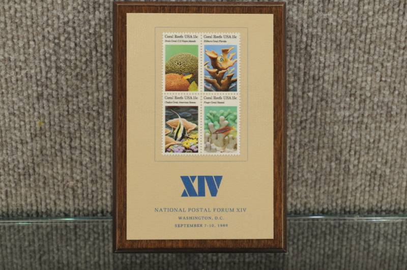 lot 2134 image: US Postage Stamp Wood Hanging Display Plaque