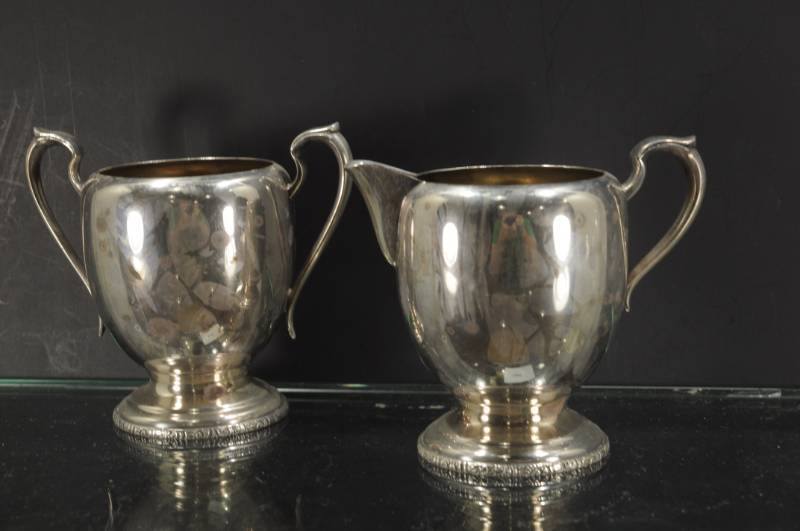 lot 2191 image: Set Benedict Silver Plate Cream and Sugar Service. 4