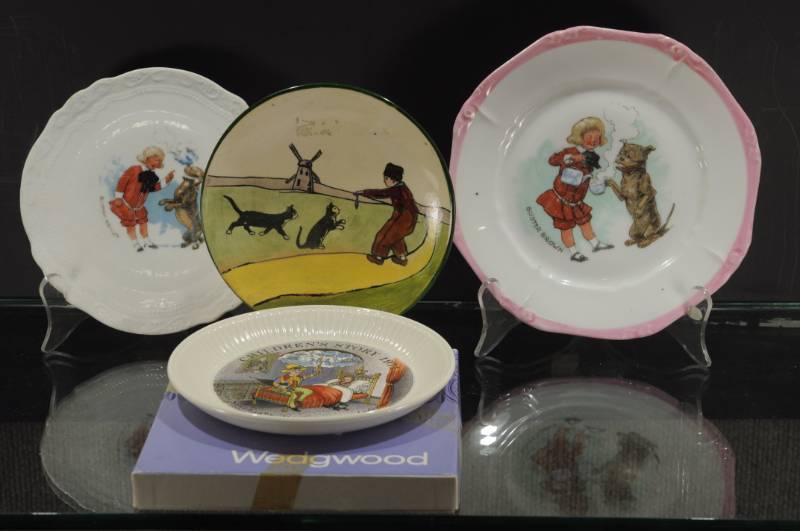 lot 2195 image: Lot of 4 Child Theme Plates. Haag Austria 159 6 Plate. 2 Buster Brown and Dog Plates, 1971 Storybook Plate.
