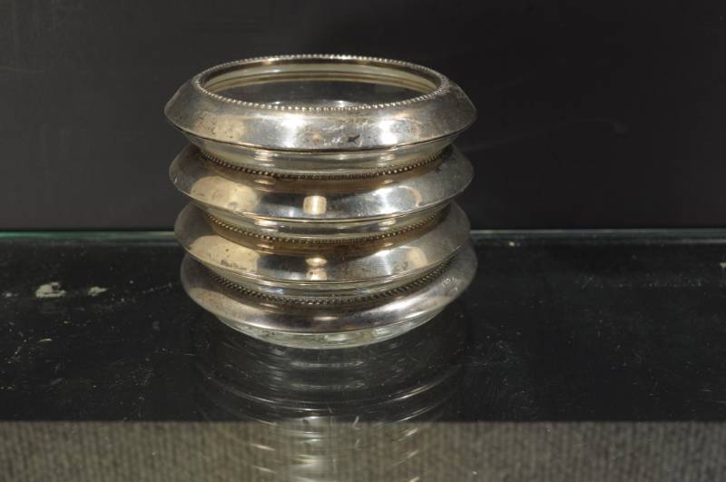 lot 2211 image: Lot of 4 Pressed Glass Silver Plate Rim Ashtrays Coasters 4