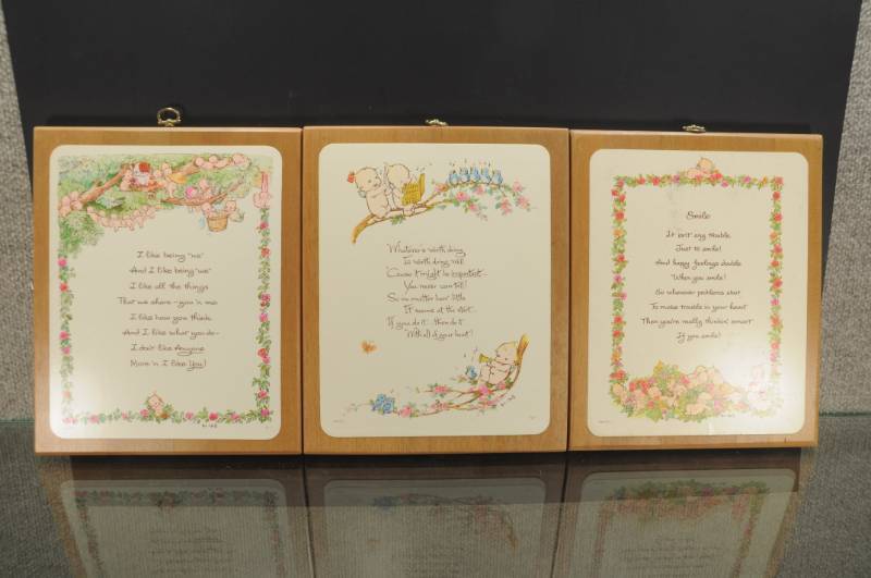 lot 2217 image: Lot of 3 Rose ONeill Kewpie Fairy Wall Plaques. 10.75X8.75