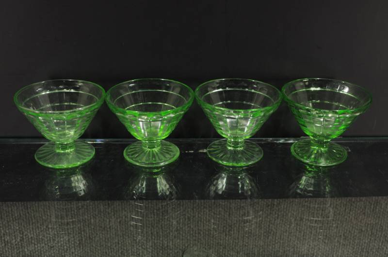 lot 2230 image: Set of 4 Vaseline Sherbet Dishes. 3 Tall