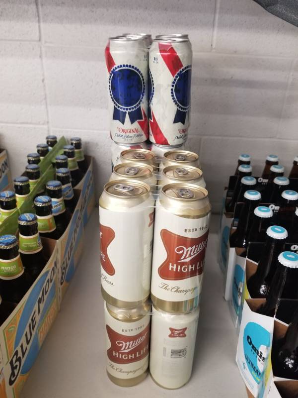 lot 15089 image: (2) Miller High Life 6PK 16OZ, (3) PBR 6Pk 16OZ