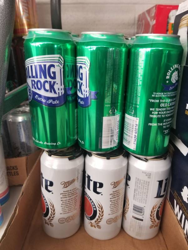 lot 15095 image: (2) Miller Lite 16OZ 6PK, (2) Rolling Rock 16oz 6pk