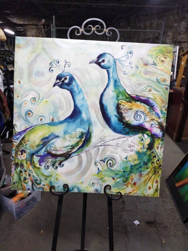 lot 3225 image: Peacocks Canvas Wrapped Picture
