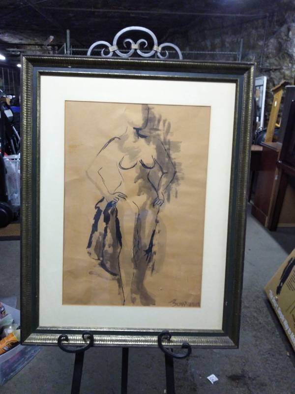 lot 3227 image: Painted Woman Silhouette Framed Picture. Signed