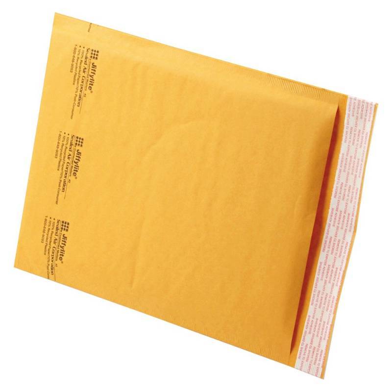 lot 12402 image: Sealed Air Self-Seal Bubble Mailers, 8 12in. x 12in., Kraft, Case Of 100