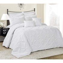 lot 12436 image: 8 Piece Lucilla Small Elastic Embroidery Comforter Sets- (queen, White)