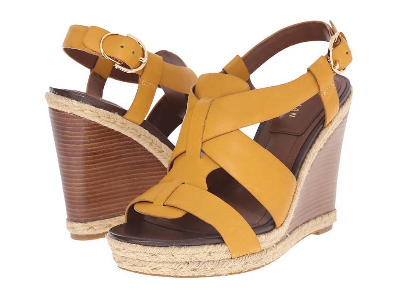 lot 12456 image: Cole Haan - Breecey Wedge (Mineral Yellow LeatherNatural JuteNatural Stacked) Womens Wedge Shoes