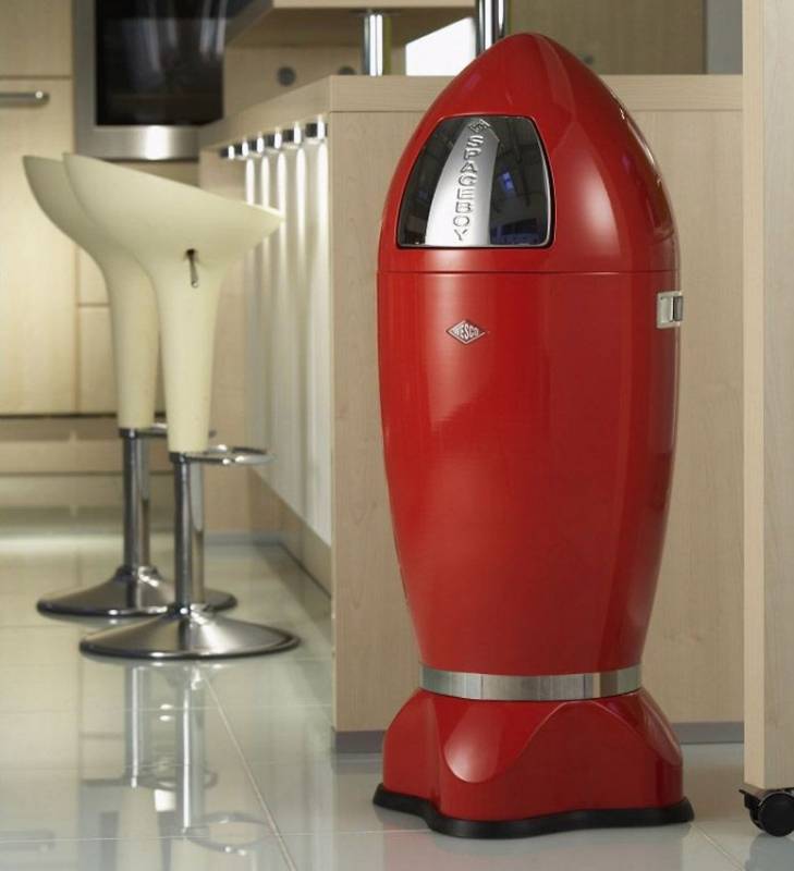 lot 12467 image: Spaceboy XL Rocket Ship Trash Can, Silver