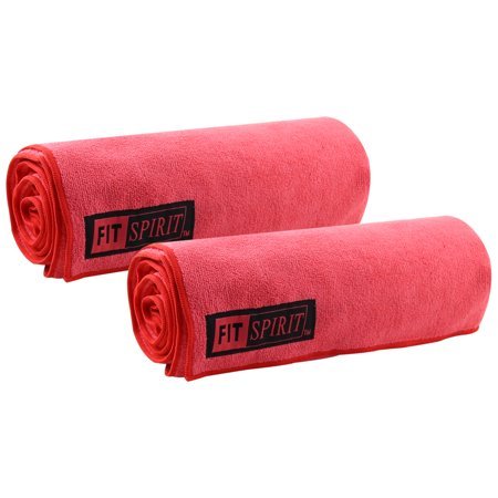 lot 12475 image: Fit Spirit Set of 2 Super Absorbent Microfiber Non Slip Skidless Sport Towels (32x72) - Red Towels