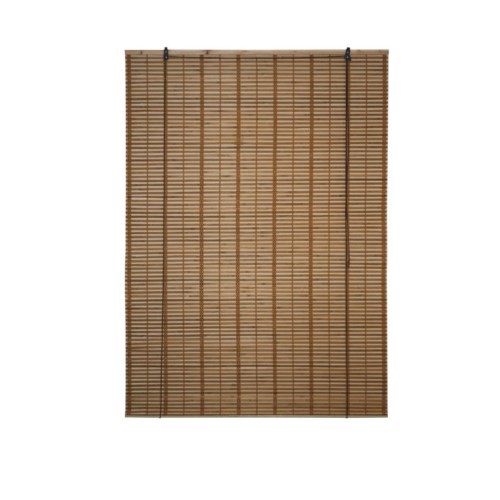 lot 12494 image: ALEKO BBL46X64BR Bamboo Midollino Wooden Roll-Up Blinds with Light-Filtering Shades, Light Brown