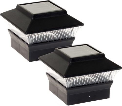 lot 13483 image: NEW 2 Pack Solar Black Outdoor Garden Deck Patio 4x4 PVC Fence LED Post Light