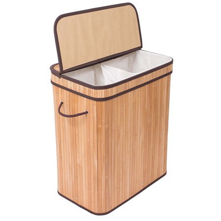 lot 14340 image: Birdrock Home Double Laundry Hamper with Lid and Cloth Liner