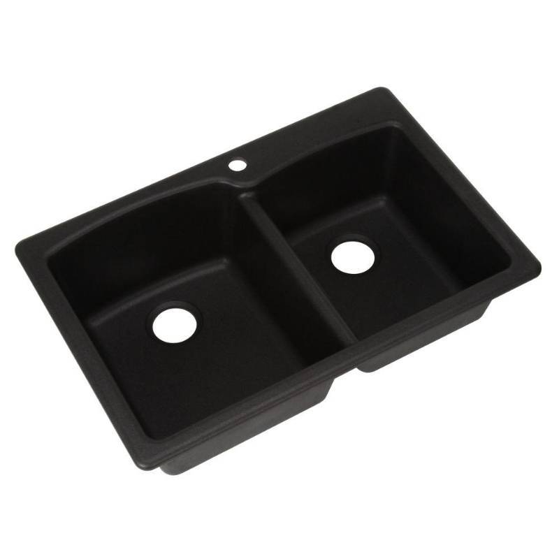 lot 14352 image: Onyx EOOX33229-1 1-Hole Double-Basin Composite Granite Kitchen Sink