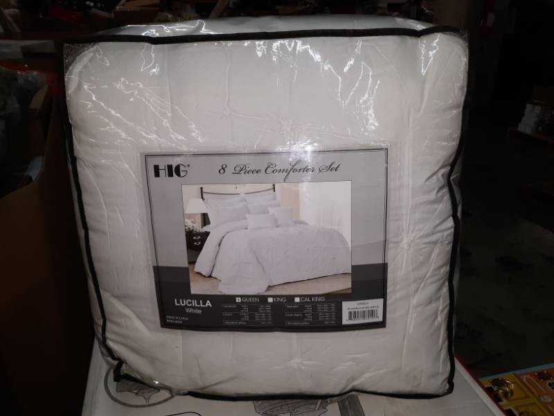 lot 14362 image: 8 Piece Lucilla Small Elastic Embroidery Comforter Sets- (queen, White)