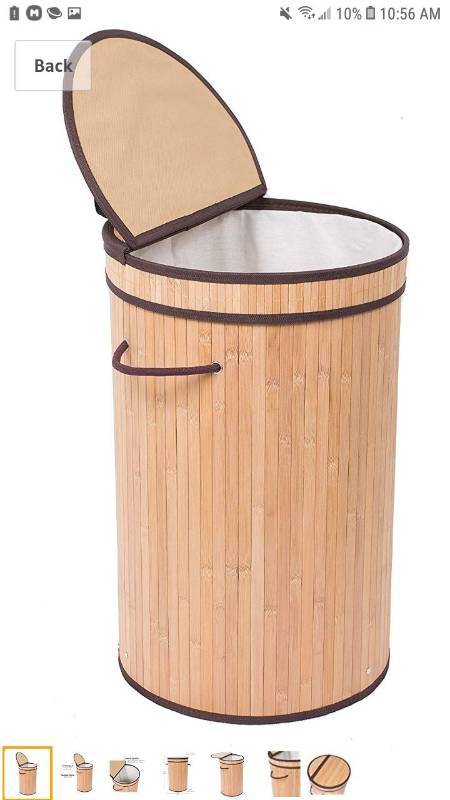 lot 14407 image: Birdrock Home Round Laundry Hamper With Lid And Cloth Liner  Bamboo  Natural 