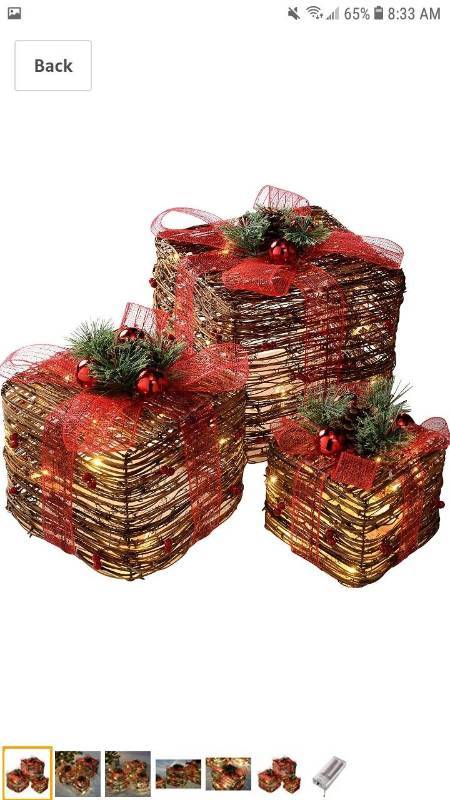 lot 14656 image: WeRChristmas Pre-Lit Rattan Warm LED Present with Red Ribbon