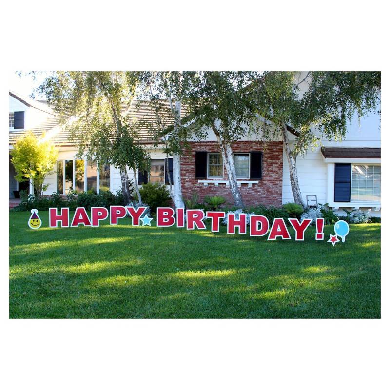 lot 16092 image: Yard Signs Happy Birthday Red Yard Sign, Farmhouse Red