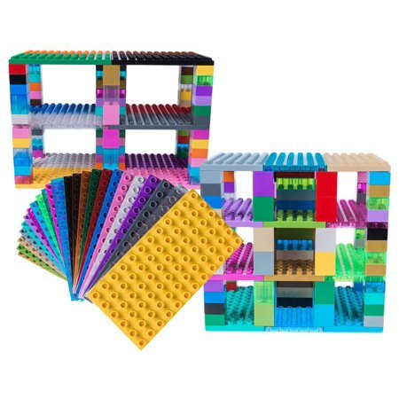 lot 11383 image: Premium Big Briks 24 Color Baseplate Tower Construction Set - 192 Pack Bundle - Compatible with All Major Brands - Large Pegs