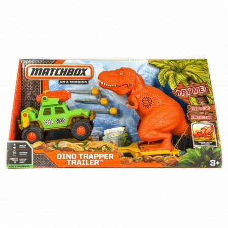 lot 11408 image: Matchbox Dino Trapper Trailer Adventure Pack Product# DHM67 Released 2015 Discontinued Ages 3 years and up brand new factory sealed